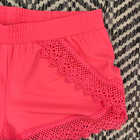 Neon Pink Shorts with Crocheted Accents - Picture 2 of 3